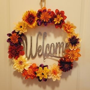 Galvanized Metal Welcome Floral Wreath